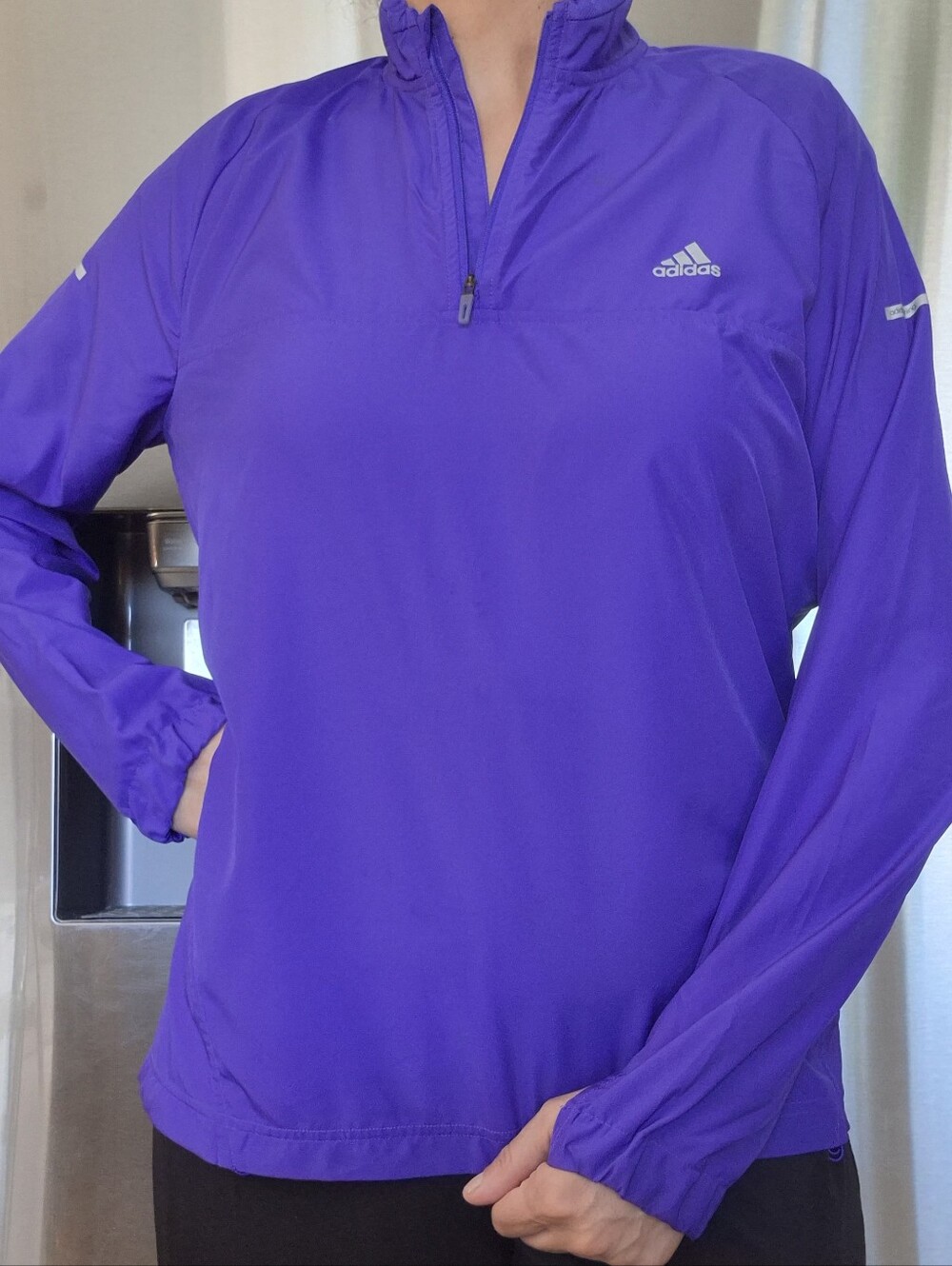 Adidas Clima Proof, Quarter Zip Up, Logo Refective, Jacket With Thumb Holes